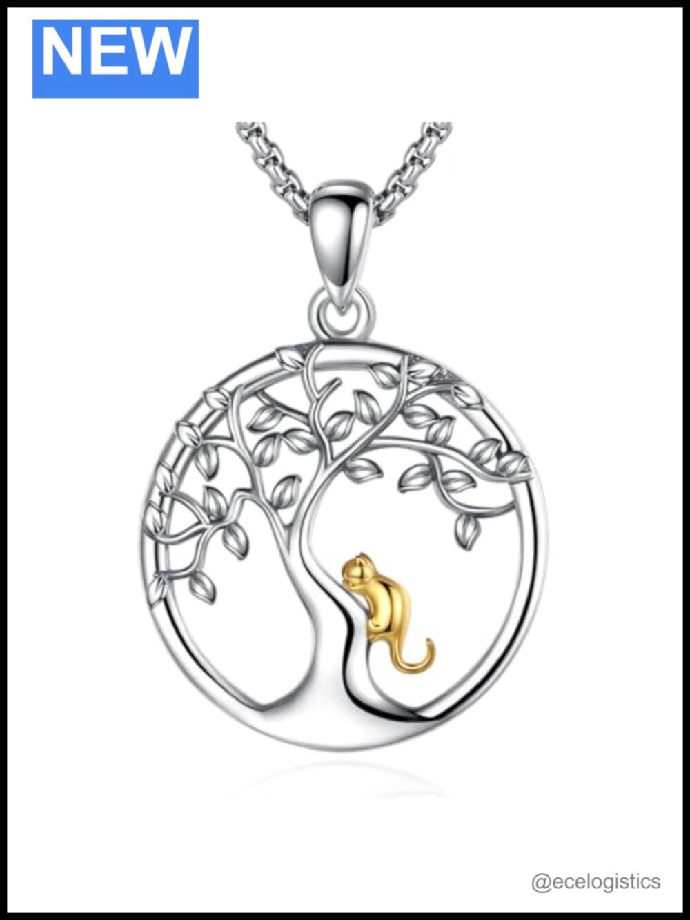 925 Sterling Silver Cat Tree of Life Pendant Necklace